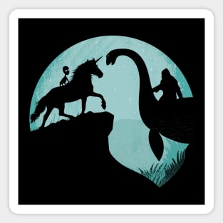 Bigfoot Riding Loch Ness Monster Unicorn Alien Magnet